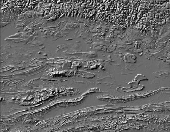 Shaded relief map of the Arkansas River Valley