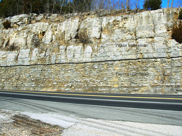 Contact between the Pitkin Limeston and the Fayetteville Shale