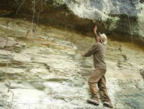 Basal Mississippian sandstone sitting on Cason Shale near Gilbert Arkansas.