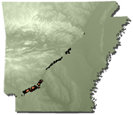 Central to southwestern Arkansas, in a band of exposure from Cabot to Texarkana; Texas to Georgia, Illinois, Kentucky, Missouri, and Tennessee