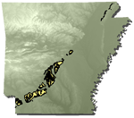 Central to southwestern Arkansas, in a wide band of exposure from Cabot to Texarkana, along the west side of Crowley’s Ridge north of Jonesboro; Texas to Georgia, Illinois, Kentucky, Missouri, and Tennessee