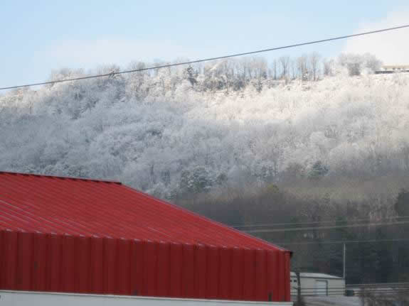 light covering of snow on Carrion Crow Mountain, Atkins, Arkansas